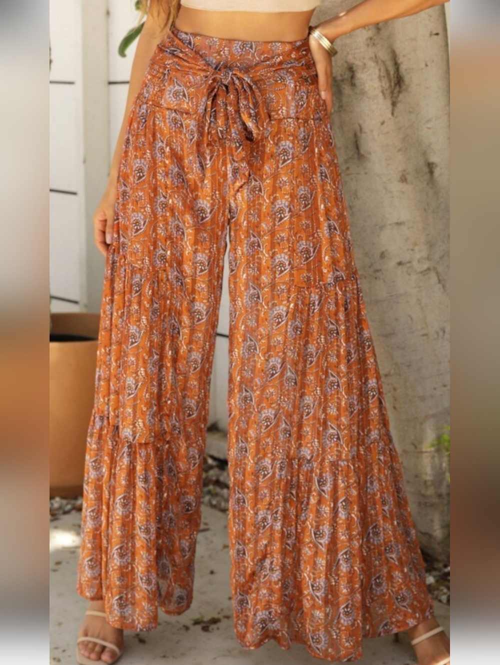 SHEIN PAISLEY PRINT PLEATED PANTS. WIDE LEG LARGE. VACATION LOUNGEWEAR